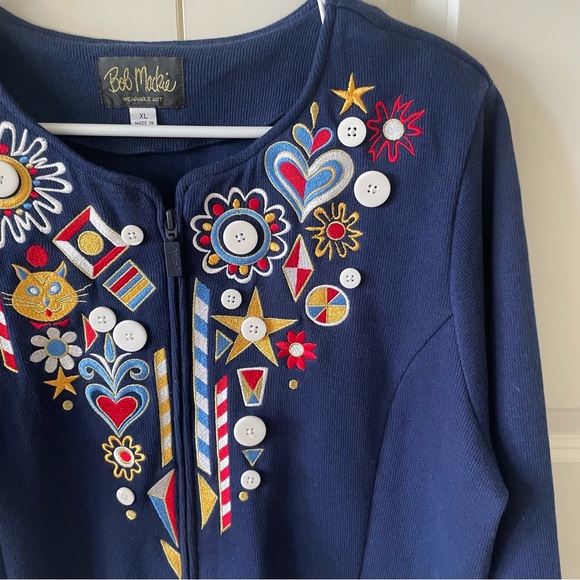 Bob Mackie Wearable Art Jubilation Cat Heart Flower Folk Art Embroidered Jacket - Picture 3 of 10